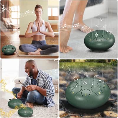 Rain Drum Outdoor Garden | 6 Inch 8 Note Steel Tongue Drum | Rain Chime Instrument | Meditation Drum | Green Drum with Bag image 6