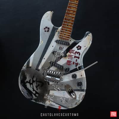 Fender Stratocaster Floyd Rose MXY-7 Ohka Cherry Blossom Kamikaze V3 in White Aged Relic (Rare 1of1) image 5