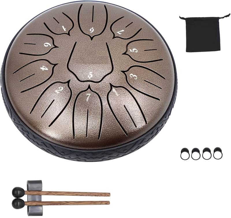 Steel Tongue Drum, 6 inches 11 Notes Handpan Tank Drum Kit, Carbon Steel D-Key Percussion Instrument image 1
