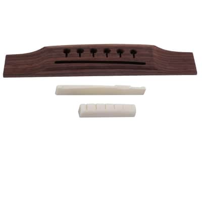 Rosewood Left-handed Slotted 6-String Martin Style Bridge set with Real Bone Saddle and Nut for Acoustic Guitar Replacement Parts image 16