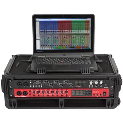 SKB Studio Flyer Rack Case - 2U Waterproof Carry-on with Laptop Surface, Molded Rack Rails, Rubber Cleats and Quiet Wheels, Ideal for Musicians, Black image 6