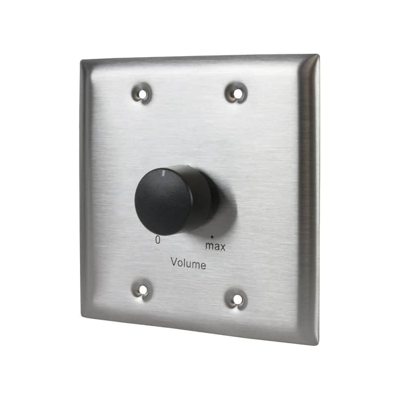 Lowell 150LVCS Stereo Autoformer Attenuator for Use with 70V Speaker Line; 150-Watt Power Rating; Rotary Dial; 2-Gang Standard Wall Plate; Stainless Steel Finish image 1