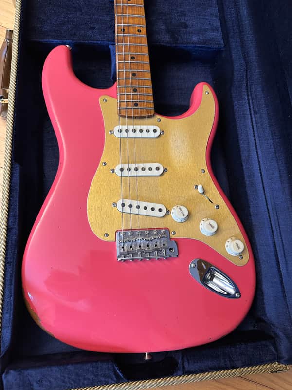 Fender Custom Shop Roasted 1956 Stratocaster Relic Faded Aged Fiesta Red Poblano Pickups image 1