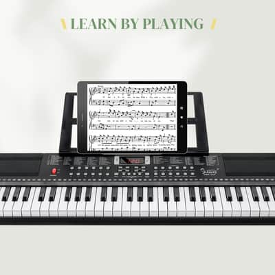 Glarry EP-110 61 Key Keyboard with Piano Stand, Piano Bench, Built In Speakers, Headphone, Microphone, Music Rest, LED Screen, 3 Teaching Modes for Beginners 2020s - Black image 11