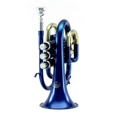 Sky Band Approved Blue Plated Brass Bb Pocket Trumpet with Case, Cloth, Gloves and Valve Oil image 2