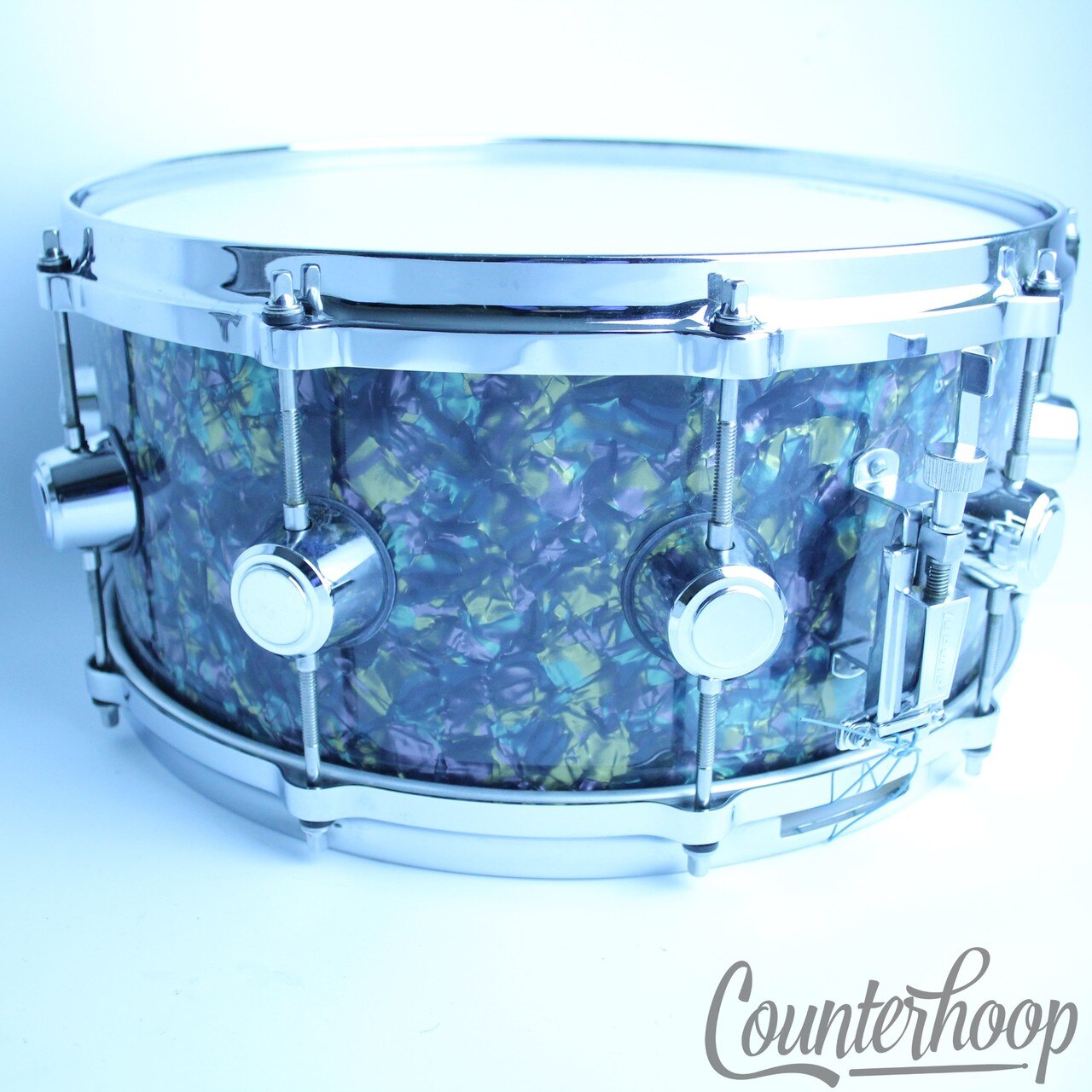 Custom 14x6.5"Snare Drum Peacock Pearl 100% Maple Shell Chrome Die-Cast Rims* — main photograph