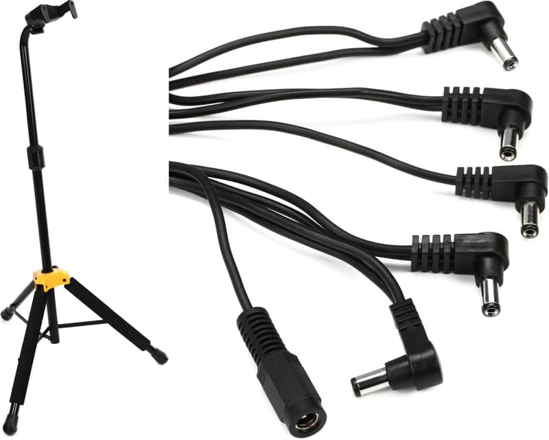 Hercules Stands GS414B PLUS Single Guitar Stand with Auto Grip System  Bundle with Truetone MC5 1 SPOT Multi-Plug 5 Cable image 1