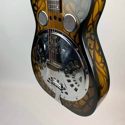 1991 Dobro Model 37 Round Neck Resonator w/ RARE Original French Scroll Finish. Era correct Chipboard case /or padded Hardshell available/ image 4