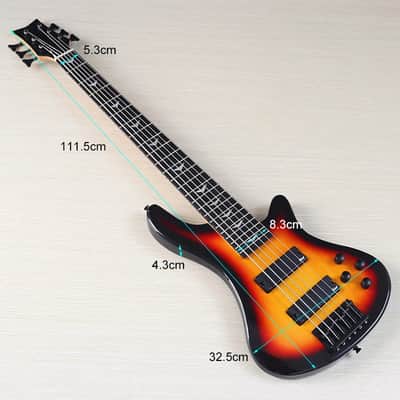 Sunburst 6 String Electric Bass, Solid Basswood Body, Maple Neck 24 Frets image 9