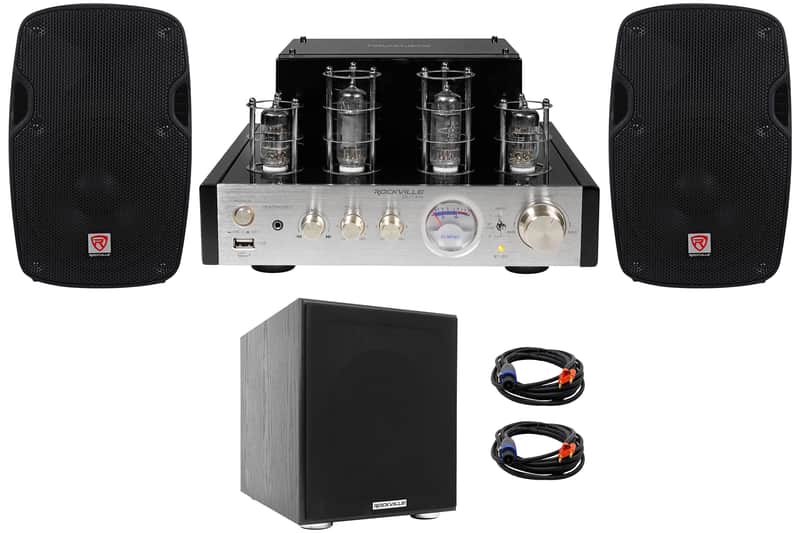Rockville BluTube Tube Amplifier/Home Theater Bluetooth Receiver+8" Speakers+Sub image 1