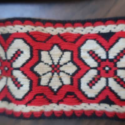 Vintage 1960s Ace Red Floral Bohemian Hippie Jimi Hendrix Guitar Strap Red Black Bobby Lee image 3