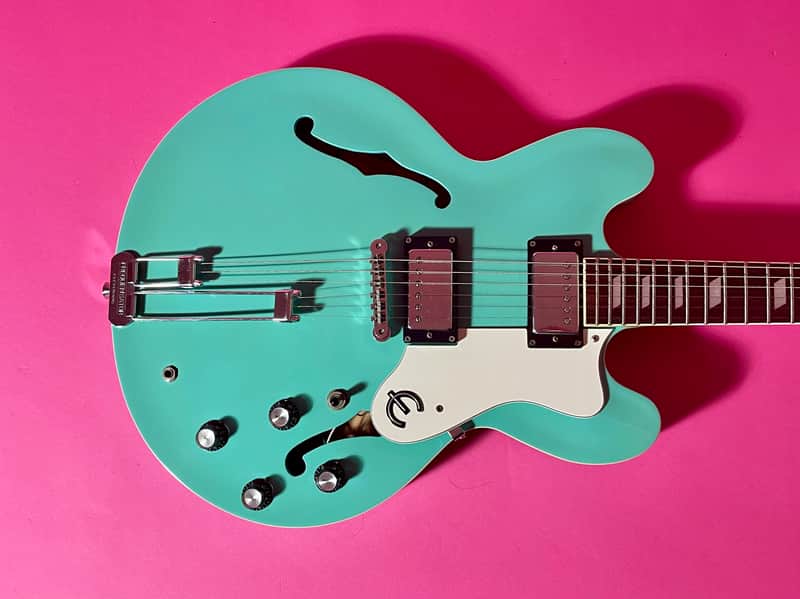 1998 Epiphone Riviera rare color Turquoise frequensator tailpiece image 1