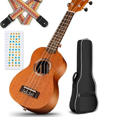 Concert Ukulele 23 Inch Ukulele Kit Beginner Starter with Carrying Bag, Shoulder Strap, Fretboard Stickers, for Both Adults and Kids in Mahogany image 1