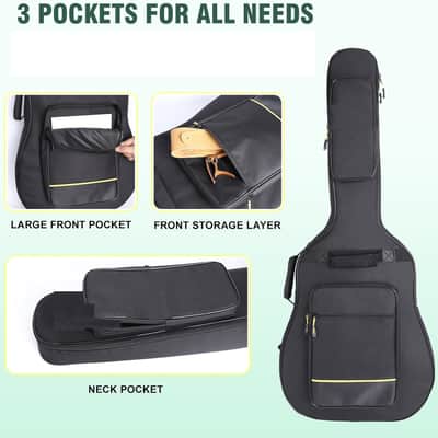 40/41/42 Inch Acoustic Guitar Bag, 0.35” Thick Padding, 600D Waterproof Nylon, 3 Pockets, Soft Classical Guitar Backpack Travel Case Gig Bag with Neck Fixed Strap & Back Hanger Loop, Black image 3