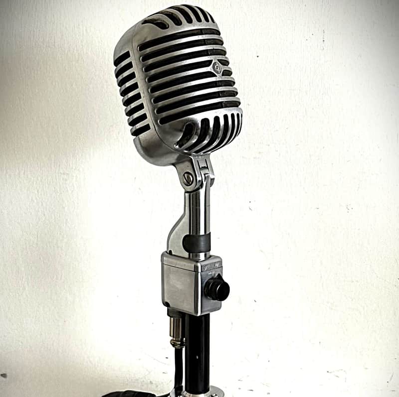 Vintage 1940s Shure 55 Dynamic Microphone, gorgeous & working, w/stand-cable image 1