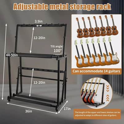 2-Tier Adjustable Guitar Display Rack | Foldable Guitar, Ukulele, and Violin Holder Stand – Holds Up to 14 Instruments with Anti-Scratch Protection image 5
