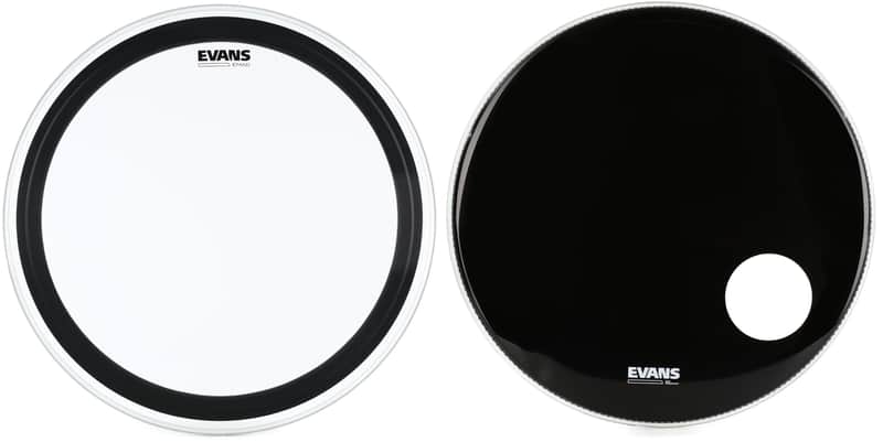 Evans EMAD Clear Bass Drum Batter Head - 24 inch  Bundle with Evans EQ3 Resonant Black Bass Drumhead - 24 inch - With Port Hole image 1