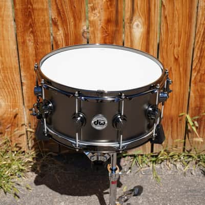 DW/USA Collectors Series 6.5x14" Snare Drum Satin Black over Brass Shell w/ Black Nickel Hardware image 4