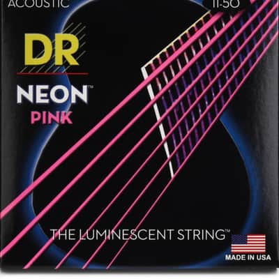 DR Strings Hi-Def Neon Color-coated Acoustic Guitar Strings - .011 - .050 Custom Light  Pink image 3