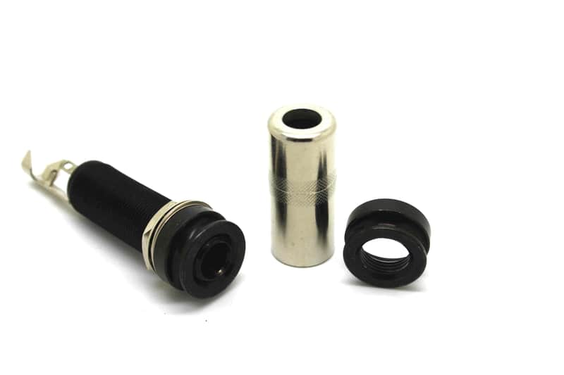 BLACK STEREO 4 CONDUCTOR ENDPIN GUITAR JACK SOCKET WITH STRAP FOR PREAMP image 1
