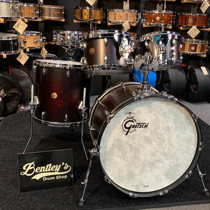 Gretsch USA Custom 4-Piece 10/12/16/22 Drum Kit Set in Satin Dark Chestnut Duco w/ Double-Tom Holder image 1
