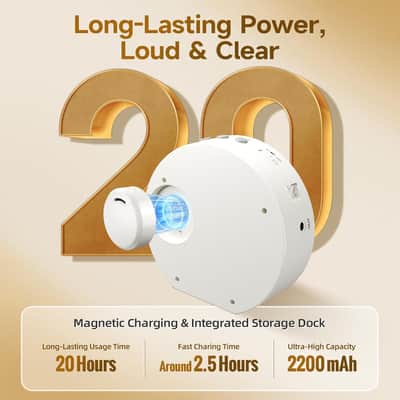 Wireless Voice Amplifier with Lavalier Mic, 20H Battery 164ft Range Sensitive Pickup Noise Reduction PA System Bluetooth Portable Magnetic Charging Dock, Amplifier for Teacher Yoga Tour, White image 3
