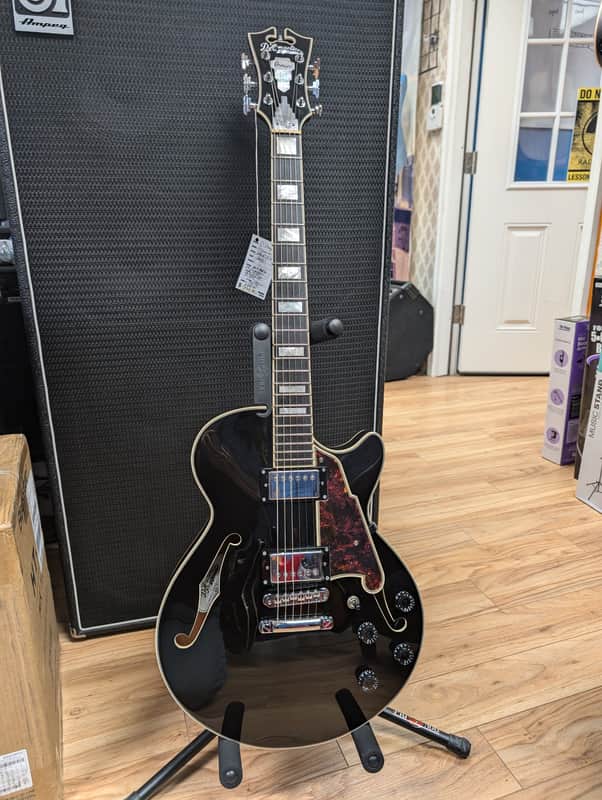D'Angelico Premier SS Semi-Hollow Single Cutaway with Stop-Bar Tailpiece, Ovangkol Fretboard 2020 - 2022 - Black Flake image 1