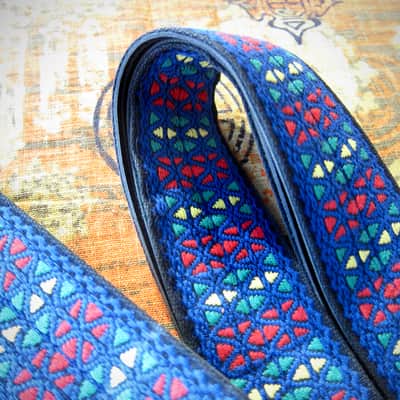 ACE Guitar Strap Blue Kaleidoscope Model as used by Rolling Stones Circa-1960s-Blue with Red, Green & Yellow Diamonds image 4