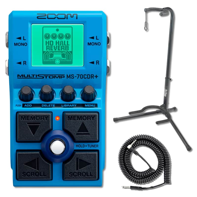 Zoom MS-70CDR+ MultiStomp Chorus/Delay/Reverb Pedal with XCG-4 Classic Guitar Stand and Coiled Guitar Cable image 1