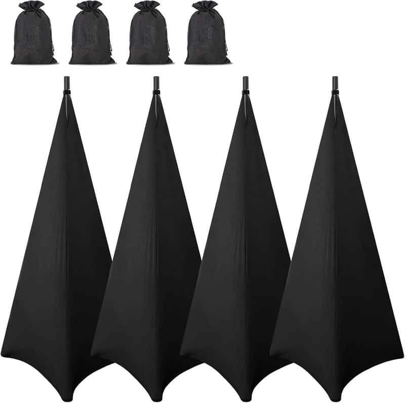 Speaker Stand Cover with 360 Degree Tripod Stand Skirt Skrim Stretchable Lycra Fabric Covers with Free Storage Bag Four Pack Black image 1