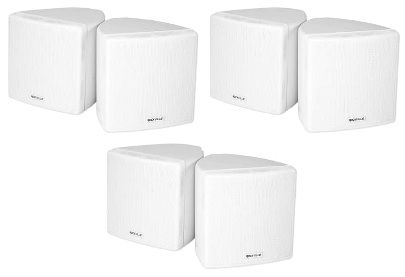 (6) Rockville Cube 3.5" 30w RMS White Home Theater Wall Speakers+Swivel Brackets image 1
