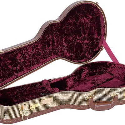 Crossrock Deluxe Wood Hard F-style Mandolin Hard Case with Fabric Shell, Vintage Canvas Look, Tweed image 1