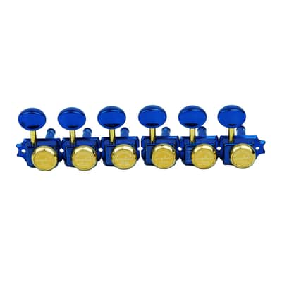Guyker 6 Inline Vintage Guitar Lock String Tuners – Locking Tuning Key Pegs Machine Heads Replacement Parts for ST TL Style Electric, Folk or Acoustic Guitars – GK55SP, Blue+Gold image 4