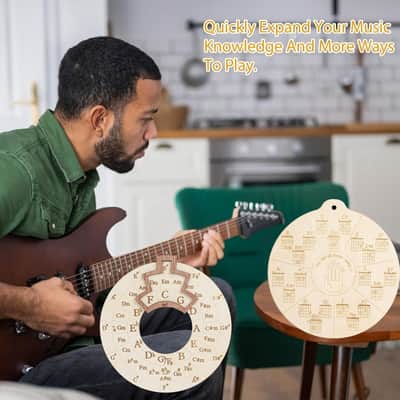 Wooden Melody Tool, Round Circle of Fifths Wheel Melody Tool with Guitar Chord Wheel, 6.3 inches Large Size Music Theory Learning Tool for Musicians, Songwriters, Beginners image 4
