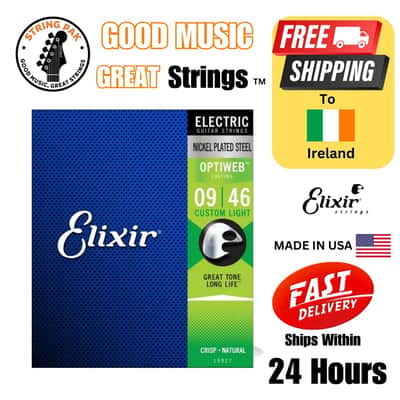 Elixir Electric Guitar Strings Elixir 9-46 Optiweb Coated Custom Light + 2 Strap Locks 2025 - Standard image 1