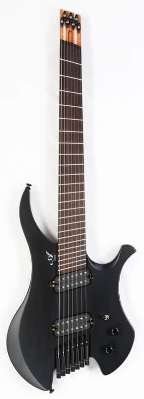 Agile 7 String MultiScale FanFret Chiral Parallax 72527 RN Flat Black Headless Electric Guitar image 1