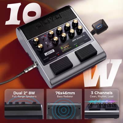 Joyo JAM BUDDY II 10W Portable Electric Guitar Amp Multi-Effects Pedal Combo Amplifier with Footswitch,14 Amp Models,3-Band EQ,36 Drum Patterns & Looper,OTG Recording, Bluetooth for Practice - Gray image 2