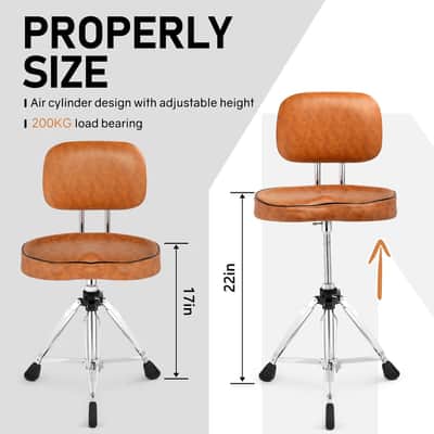 Drum Throne with Backrest, Drum Stool Adjustable Height With 5A Drumstick image 4