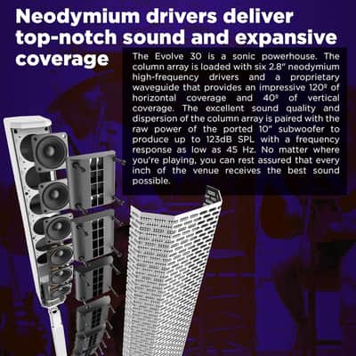 Electro-Voice Evolve 30M Portable Powered Column Loudspeaker System, White, (F.01U.366.322) image 5