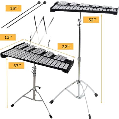 30 Note Professional Glockenspiel - Metal Bell Kit Xylophone With Stand, Note Holder And Carrying Bag image 2