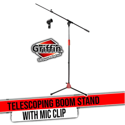 GRIFFIN Microphone Stand (StageLOCK Series) with Telescoping Boom Arm & Mic Clip – Tripod Leg Base, Collapsible Arm for Studio, DJ, Karaoke Use image 1