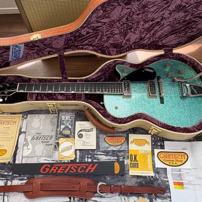 Masterbuilt Gretsch USA Custom Shop GONZALO MADRIGAL  G6129 CS 1957 Jet Turquoise Sparkle Heavy Relic image 4