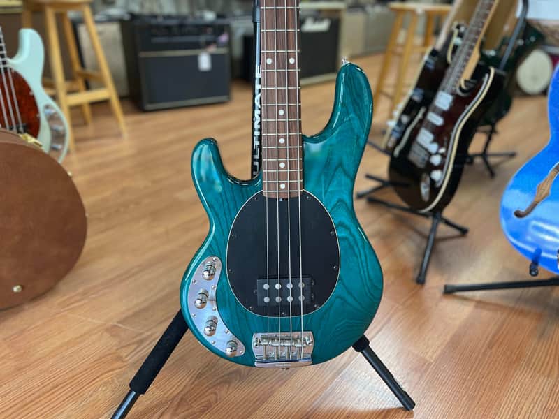 Music Man Stingray 4 string bass LEFT handed 1998 Teal image 1