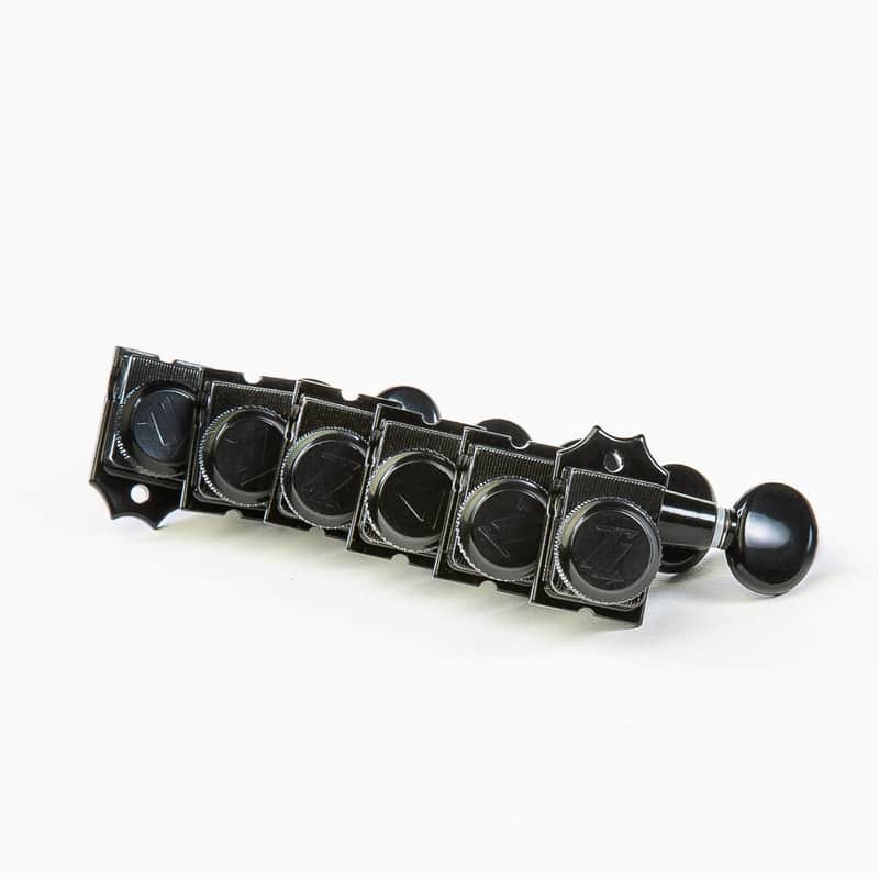 True Lok by True Tune True Lok Vin-Mod 6-In-Line Staggered Post Locking Tuners with Oval Buttons - Black - New