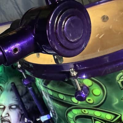 Rikki Rockett's Poison, Rockett Drum Works "Zombie" Kit: 22", 12", 14", 16", 6x14" Snare.  Purple Hardware 2012 - Custom Graphics By Craig Fraser. SIGNED! image 21