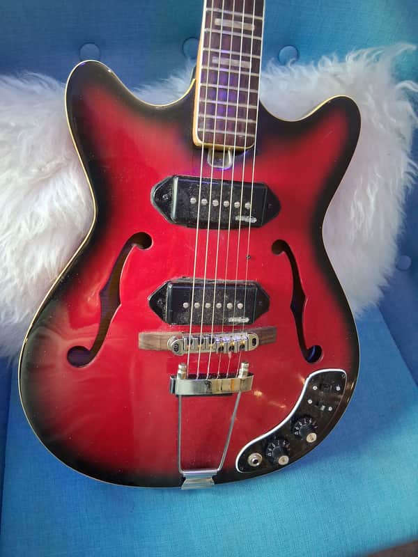Teisco Thin-line Semi-hollow 1960s-70s - Red Burst Gloss Guitar w/Dogear P90 pickups image 1