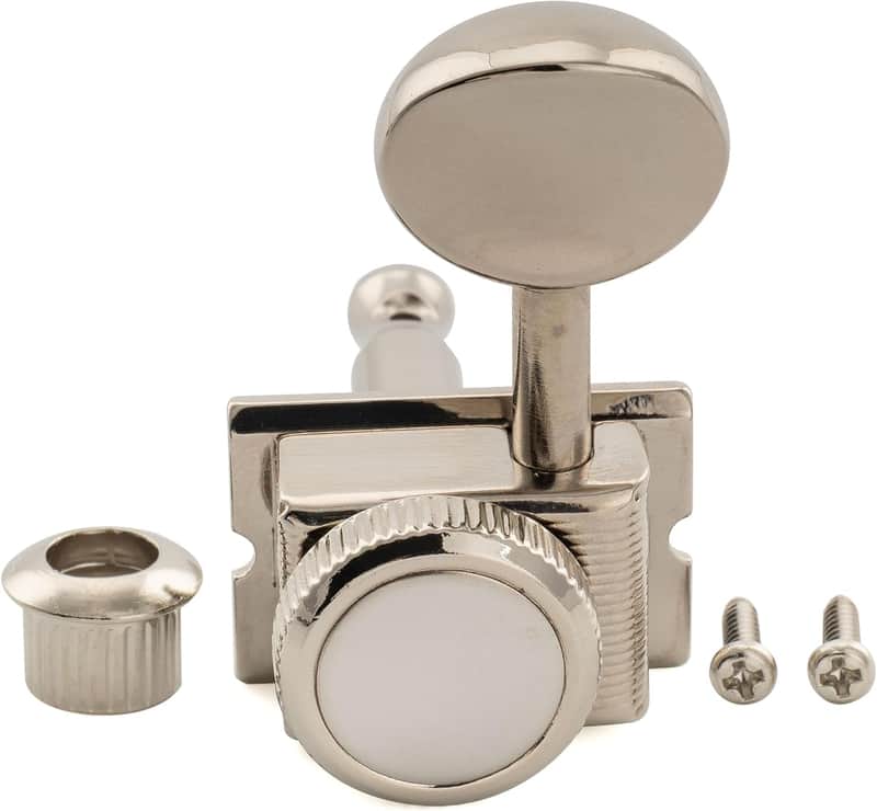 Left-Handed 6-in-line 18:1 Ratio Semi Closed Locking Machine Heads Tuners with Oval Button for Electric Guitar, Nickel image 1