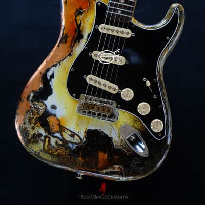 Fender Stratocaster Yellow/Copper Hot Lava Super Heavy Aged Relic by East Gloves Customs image 8