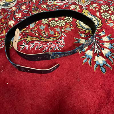 Bobby Lee Black blue orange paisley and brown leather guitar strap 1960s image 5