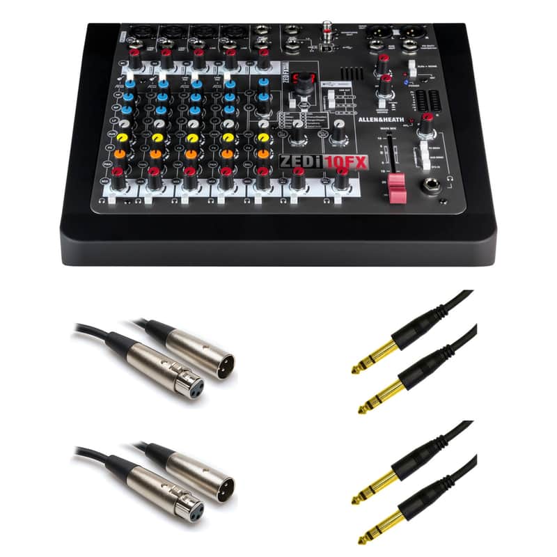 Allen & Heath ZEDi10FX Mixer and USB Audio Interface with Effects with 2 XLR Cables, 2 Calrad 55-853G-6's and a Polishing Cloth image 1